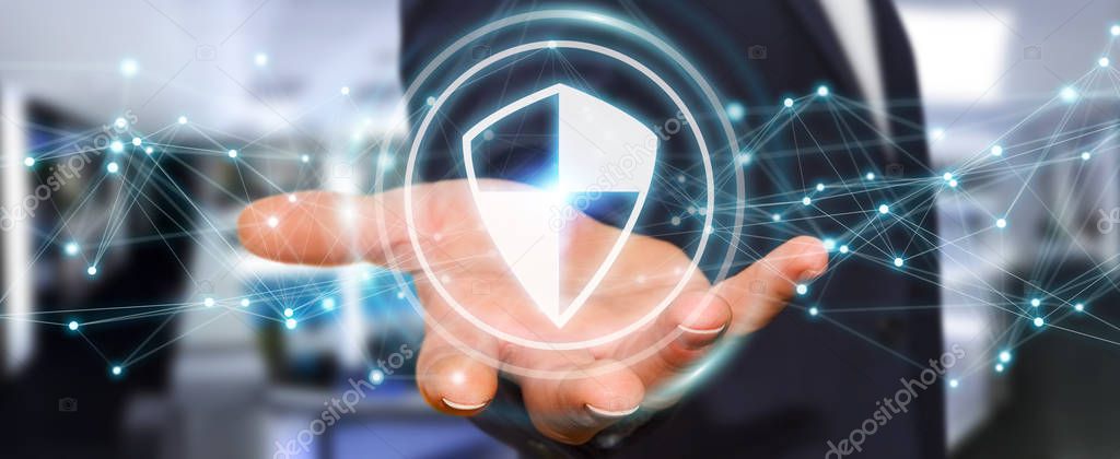 Icona scudo e rete per sicurezza informatica